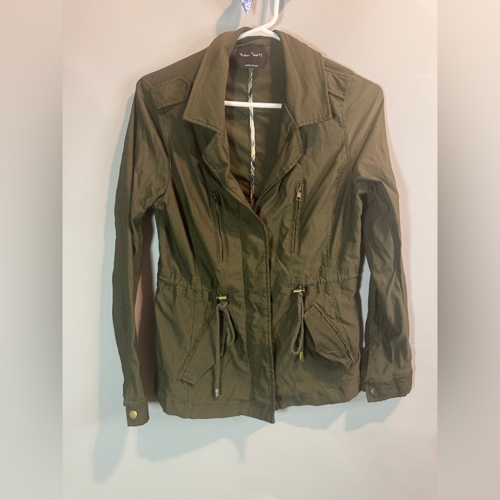 Eden Society Olive Utility Jacket with Drawstring Waist